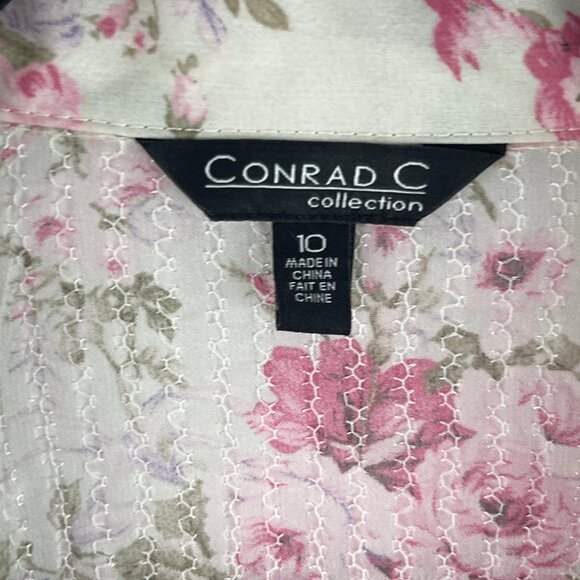 Conrad C Top Blouse Size 10 Pink Floral Long Sleeve Sheer Button Down Polyester - Picture 5 of 9